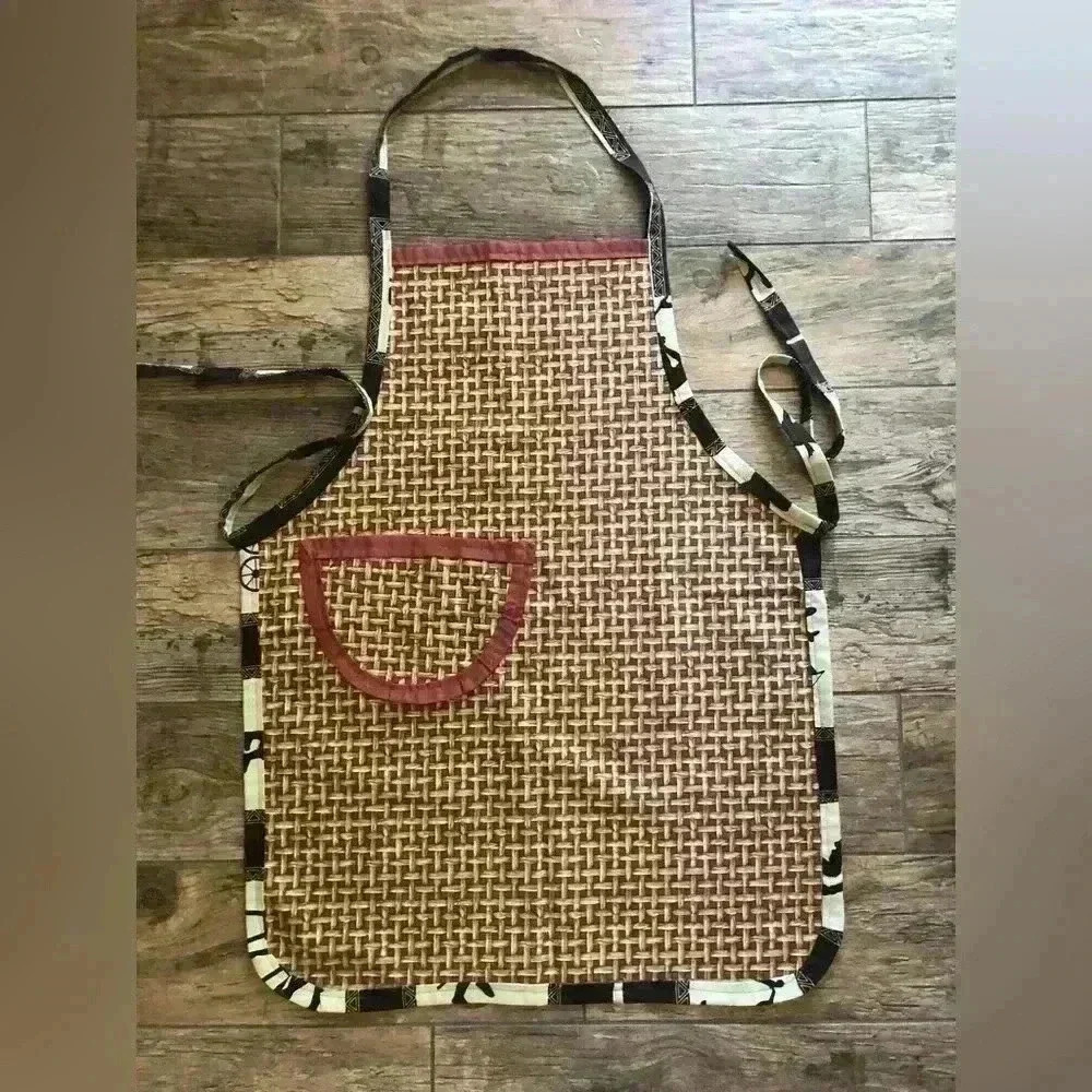 HANDMADE VTG UPHOLSTERY CANVAS FABRIC STANDARD SIZE WEAVED BROWN PRINT APRON